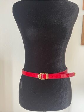 Louis Vuitton Red Patent Leather Belt with Gold Buckle